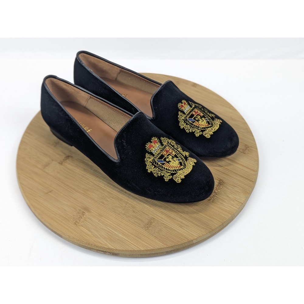 Jon Josef Loafer Black Velvet Crest Great Gatsby Shield Smoking Slipper Size 9 M